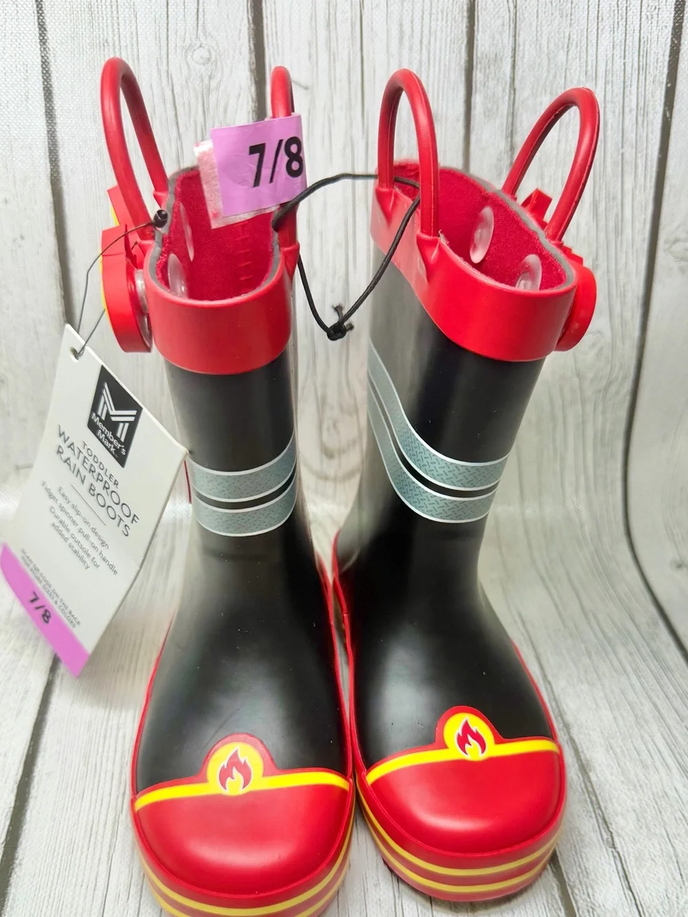 BRAND NEW Member's Mark Toddler 7/8 Waterproof Fire Fighter Rain Boots